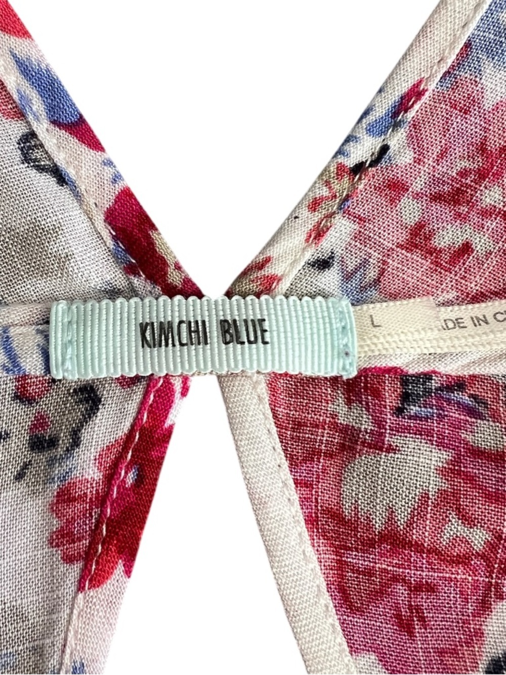 Kimchi Blue Floral V-Back Tank Top - Red & Blue on Cream - Picture 3 of 4